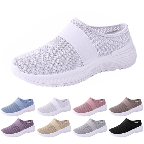 longantii Orthopedic Casual Shoes for Women Arch Support Slip on Non Slip Nurse Shoes Breathable Mesh Stretch Server Shoes Comfort 2026 Foam Shoes White