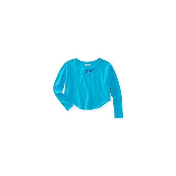 Aeropostale suéter de punto con estampado animal recortado para mujer, azul, extragrande