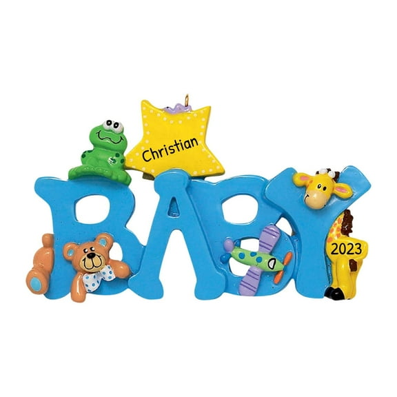 Ornaments by Elves Personalized Baby's First Christmas 2024 Ornament Blue Baby Word Ornament .25lbs