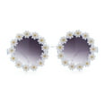 thumbnail image 5 of Womens Hippie Bold Daisy Flower Trim Circle Lens Plastic Retro Sunglasses White Yellow - Smoke, 5 of 8