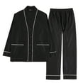 thumbnail image 2 of SWSMCLT Men's Button Up Pajama Set Cigarette Button Elastic 2 Piece Loungewear Set Loungewear Chic Elastic Band Black Large, 2 of 5