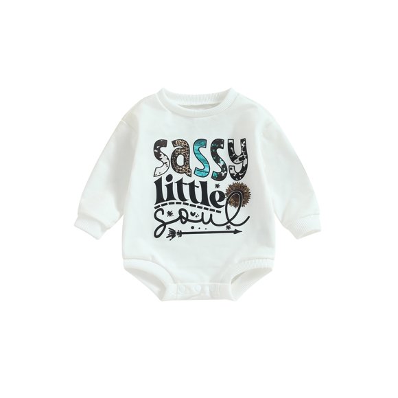 ZAXARRA Infant Baby White Romper, Long Sleeve Crew Neck Letters Print Fall Bodysuit Clothes for Girls Boys