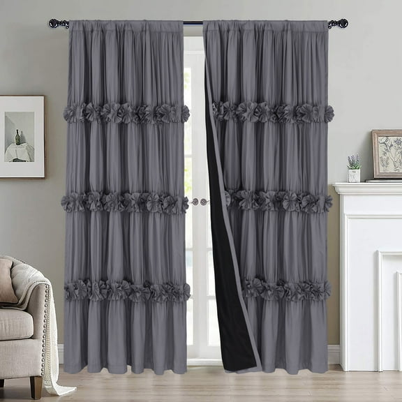 HIG Uptown Modern Gray Solid Print Geometric Rod Pocket Blackout Curtains, 54" x 84" (2 Panels)