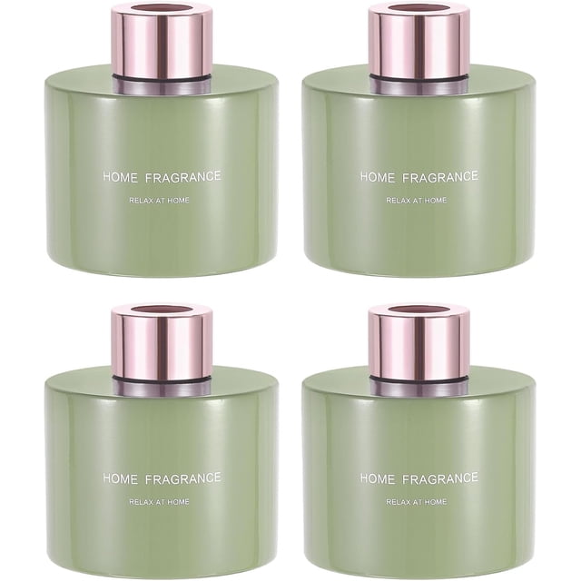 HARFINGTON 4pcs Empty Glass Diffuser Bottle 140ml/4.7oz Refillable Fragrance Accessories Aromatherapy Jar Container for Replacement Reed Diffuser DIY Home Bathroom Green with Gold Tone Cap