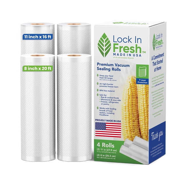 Bolsa para selladora al vacío Lock In Fresh, paquete combinado de 2 rollos de 11 x 5 m + 2 rollos de