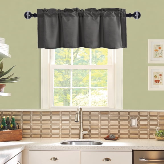 JIUZHEN Valance Curtains for Kitchen Window Valances for Living Room/Basement Window Curtains Bathroom Thermal Insulated Short Rod Pocket Curtain Panels, Grey,42 x 18 Inches,1 Panel