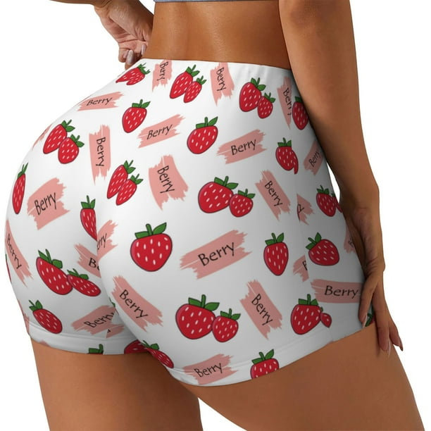Fotbe Strawberry Shorts Sin Costuras – Shorts Deportivos de Cintura Alta para Mujer, Elásticos para Gimnasio, Yoga, Running o Ciclismo-Medium