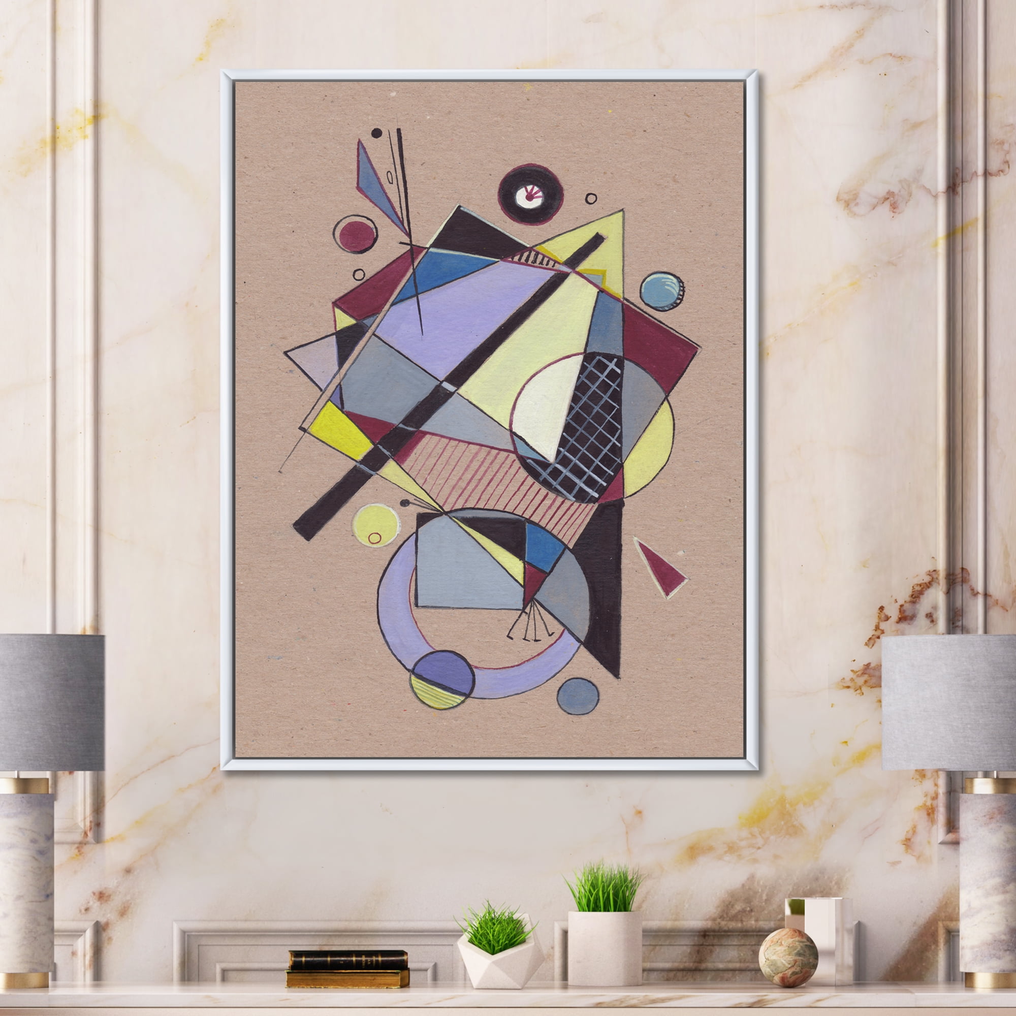 Designart 'Abstract Compositions Of Colored Geometric IV' Modern Framed Canvas Wall Art Print