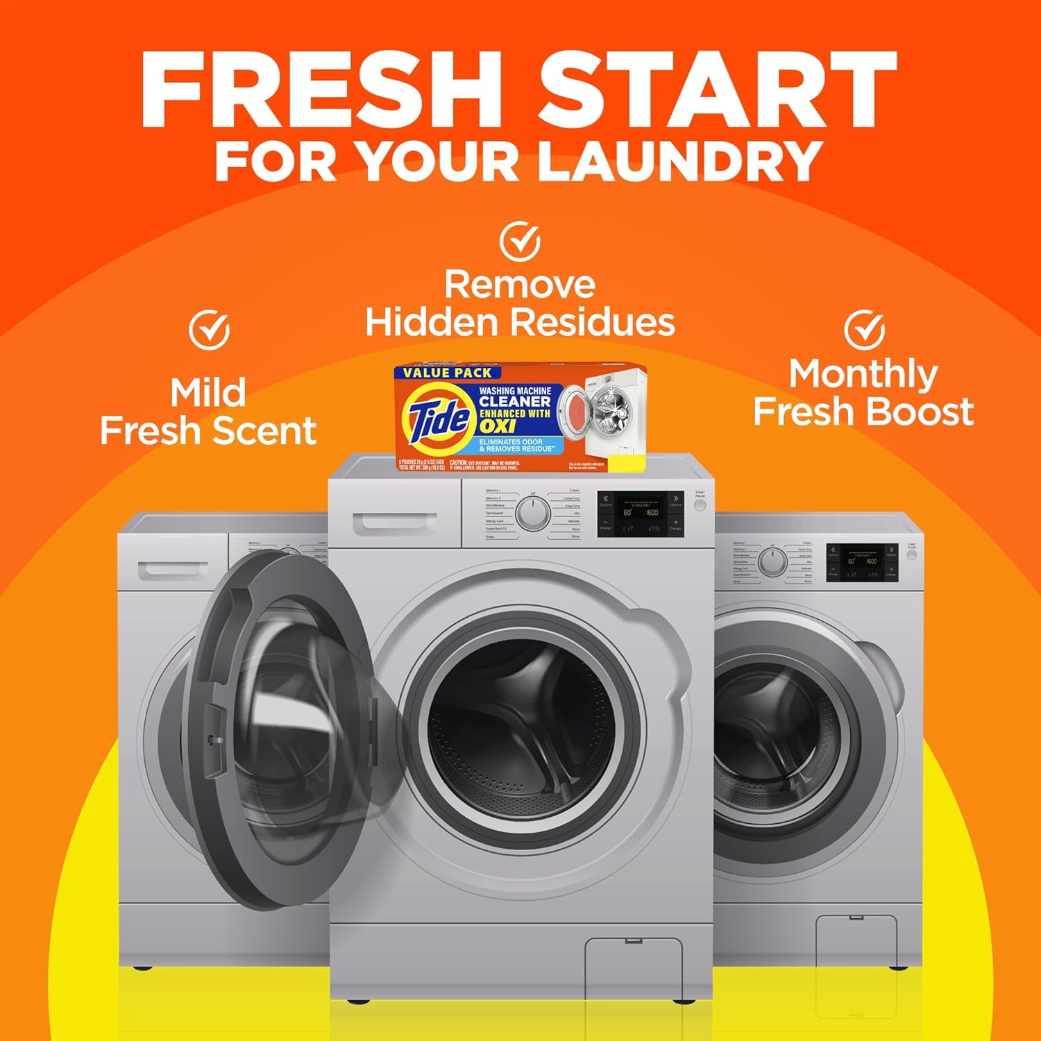 Tide Washing Machine Cleaner, Washer Machine Cleaner with Oxi for Front and Top Loader Washer Machines, Deep Cleaning Odor Eliminator, 10 Month Supply