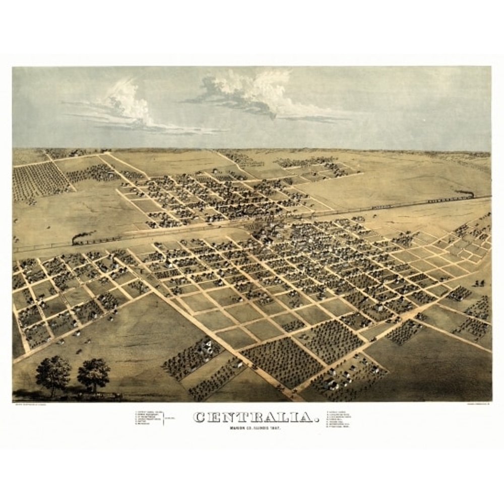 Historic Map of Centralia Illinois 1867 Marion County Poster Print