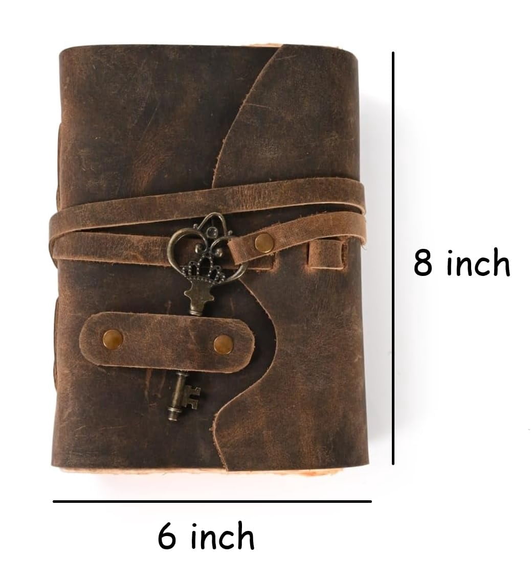 RusticVintage Genuine Buffalo Leather Journal Travel Diary Handmade Vintage Bound Notebook for Men & Women Antique Key Quality Unlined Antique White Paper Perfect for Notes, Art Sketchbook 6x4 Inches