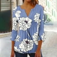 thumbnail image 2 of Pompotops Tunique Décontractée à Manches 3/4 Imprimée Florale Col en V pour Femmes Chemises Basiques d'Été Blouse Plissée Liquidation, 2 of 5