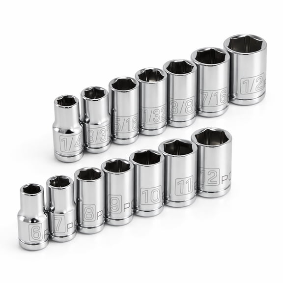 Powerbuilt 14 Piece 1/4 Inch Drive SAE & Metric 6 Point Shallow Socket Set - 640087