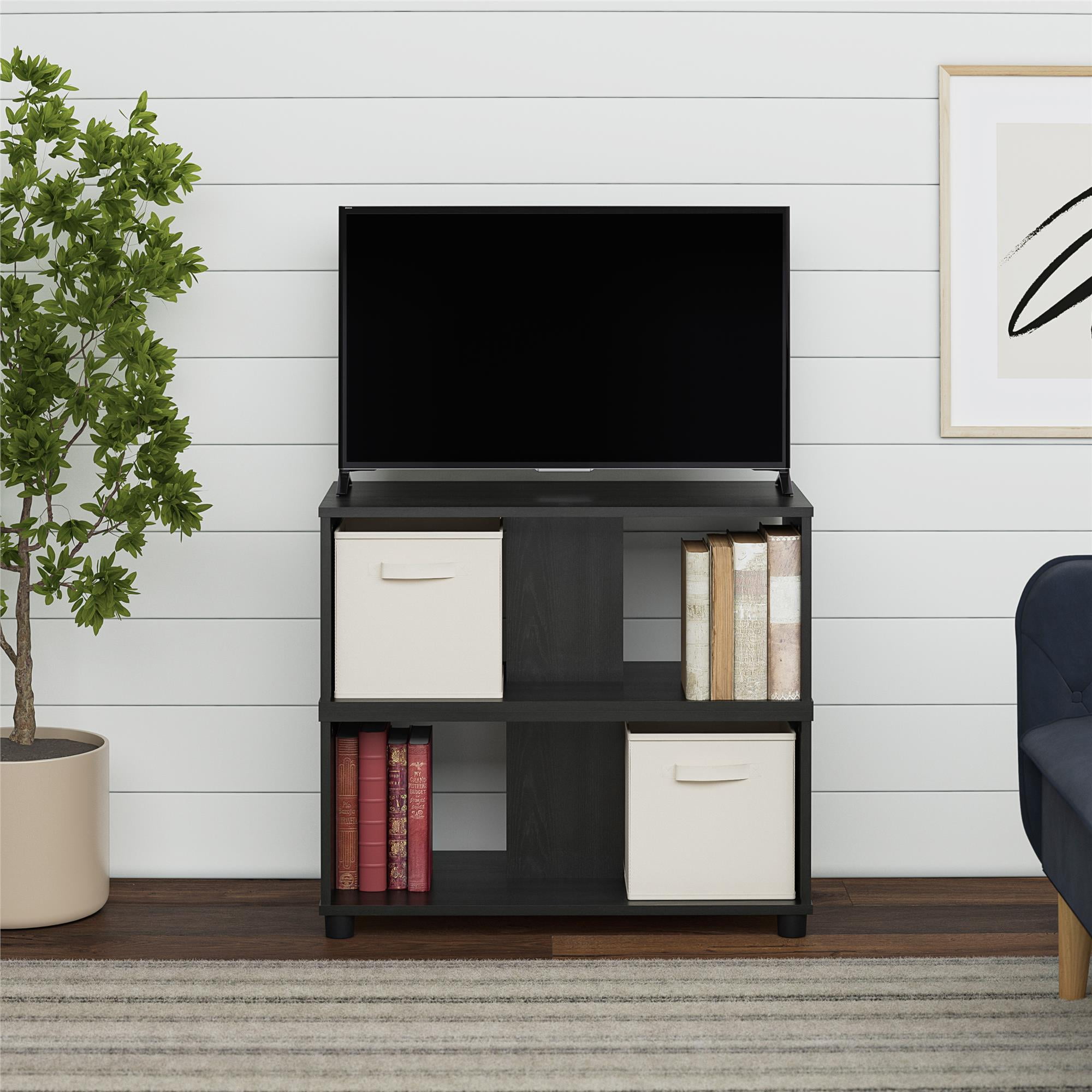 Mainstays Expandable Side by Side or Stacking TV Stand for TVs up to 70 inches, Black Oak