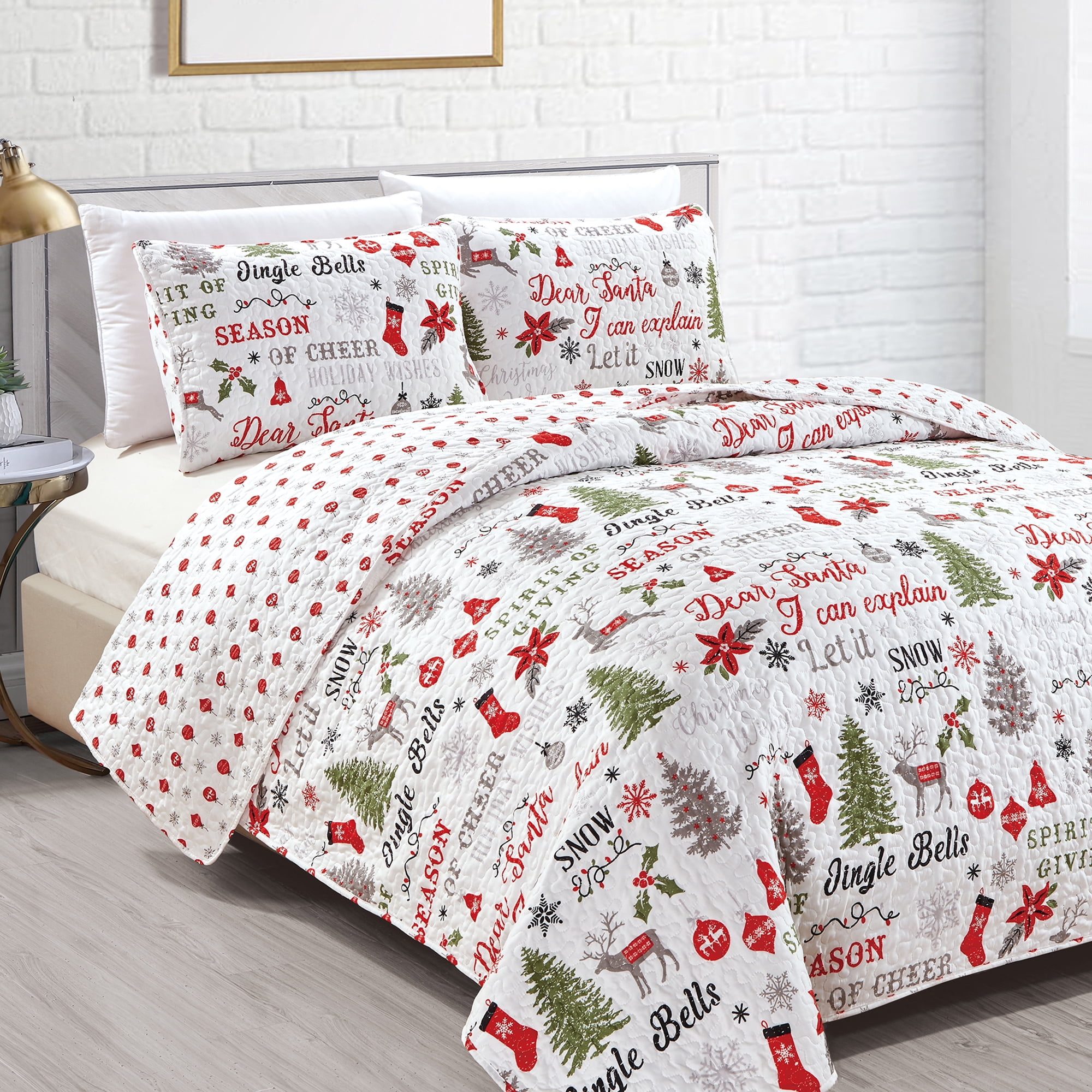Great Bay Home Reversible Christmas Reversible Quilt Set With Shams  (King, Holiday Wishes)
