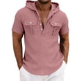thumbnail image 2 of Eres Más Que una Camisa de Puntuación de Prueba Casual Color Sólido con Capucha Botón Ropa de Trabajo Bolsillo Manga Corta Blusa Superior para Hombres, 2 of 6