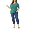 thumbnail image 2 of Agnes Orinda Women's Plus Size T-Shirts Notched V Neck Rolled Short Sleeve Soft Casual Summer Tees Tops 2025 5X Green, 2 of 6