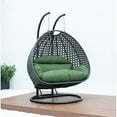thumbnail image 5 of LeisureMod 2 Person Wicker Egg Chair Outdoor Indoor Bedroom Patio Hanging Lounge Swing Hammock Chairs with Black Stand and UV Resistant Cushions (Dark Green), 5 of 5