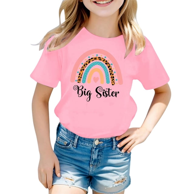 FhsagQ le 7 Juillet Filles Mode Décontractée Lettre Col Rond Manches Courtes T-Shirt Haut Petite Fille le 7 Juillet T-Shirts Taille 9/10 Printemps Fille Chemises d'Été Taille 6-9 Mois Été 4-5 Ans