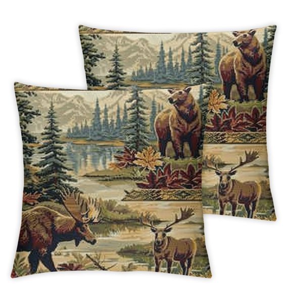 Throw Pillow Cover hes Set o Gifts Wood Cabin Wild Animals Bear Deer Paw Prints Forest Wildlife n Decorative Home Sofa Chair Car Square Throw Pillow Case Cushion Cover
