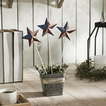 VHC Brands Patriotic Painted Metal American Flag Theme Star on Pick Set of 3 12x3.5, Independence Day Decor, Decorative Picks, Rustic Farmhouse Decorations, Patriot Blue, Merlot, Light Tan