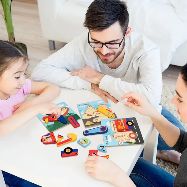 3D Wooden Puzzles For Toddlers Transportation Jigsaw Puzzles Montessori Toys Early Learning Cognition Intelligence Learning Toys Gift Gong Bohan unisex