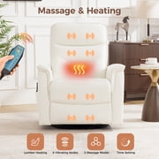 ATHOPE Power Recliner Chair for Adults with Massage & Heating, Swivel Glider Rocking Chair with USB Charging Port & Side Pockets, Executive Leather Living Room Chair, White