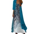 thumbnail image 5 of BRGZLK Women's Summer Dresses 2 Piece Outfit V-Neck Floral Print Long Sleeve Breathable Loose Comfortable Beach Cover-Up Dress Maxi Dresses Blue XL, 5 of 6