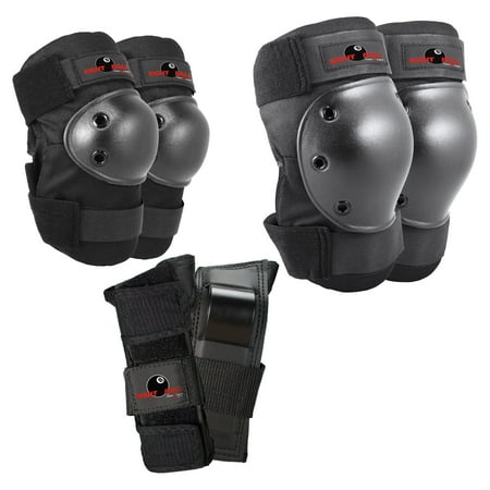 Eight Ball Black Pads for Bike, Skate, and Scooter, 3pk, Youth 8+