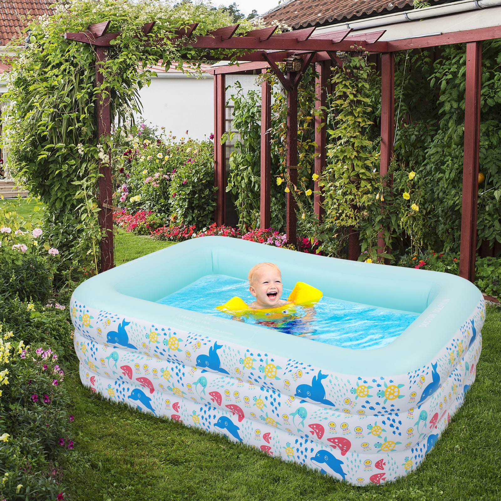 Kepooman 70.8" X 53" X 23.6" Inflatable Swimming Pool, Family Full-Size Kiddie Pools for Ages 3+, Blue Kepooman 70.8" X 53" X 23.6" Inflatable Swimming Pool, Family Full-Size Kiddie Pools for Ages 3+, Blue
