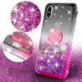thumbnail image 2 of SOGA Rhinestone Liquid Float Quicksand Cover Cute Phone Case Compatible for Apple iPhone Xs Max 6.5 Case with Embedded Metal Diamond Ring for Magnetic Car Mounts and Lanyard - Smoke on Pink, 2 of 5