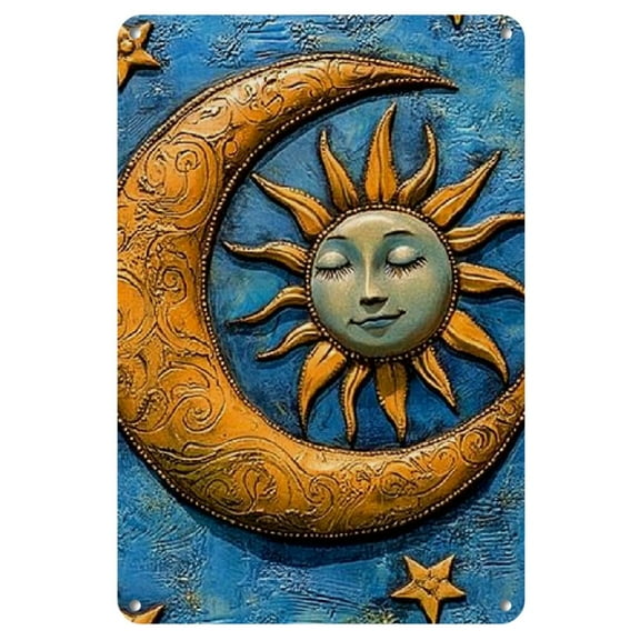 Room Decor 1pc Vintage Sun and Moon Iron Wall Art, Waterproof and Dustproof Metal Wall Decor for Home, Bar, Garage, Kitchen - Unique Gift for Men and Women, 8x12 inches, Perfect for Room Decor