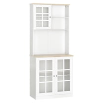 72" Kitchen Pantry Cabinet, Freestanding Storage with Hutch & Glass Doors, White
