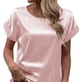 thumbnail image 4 of Short Sleeve Blouse Round Neck Pure Color Casual Comfortable Breathable Skin Friendly Top for Women Pink M, 4 of 6