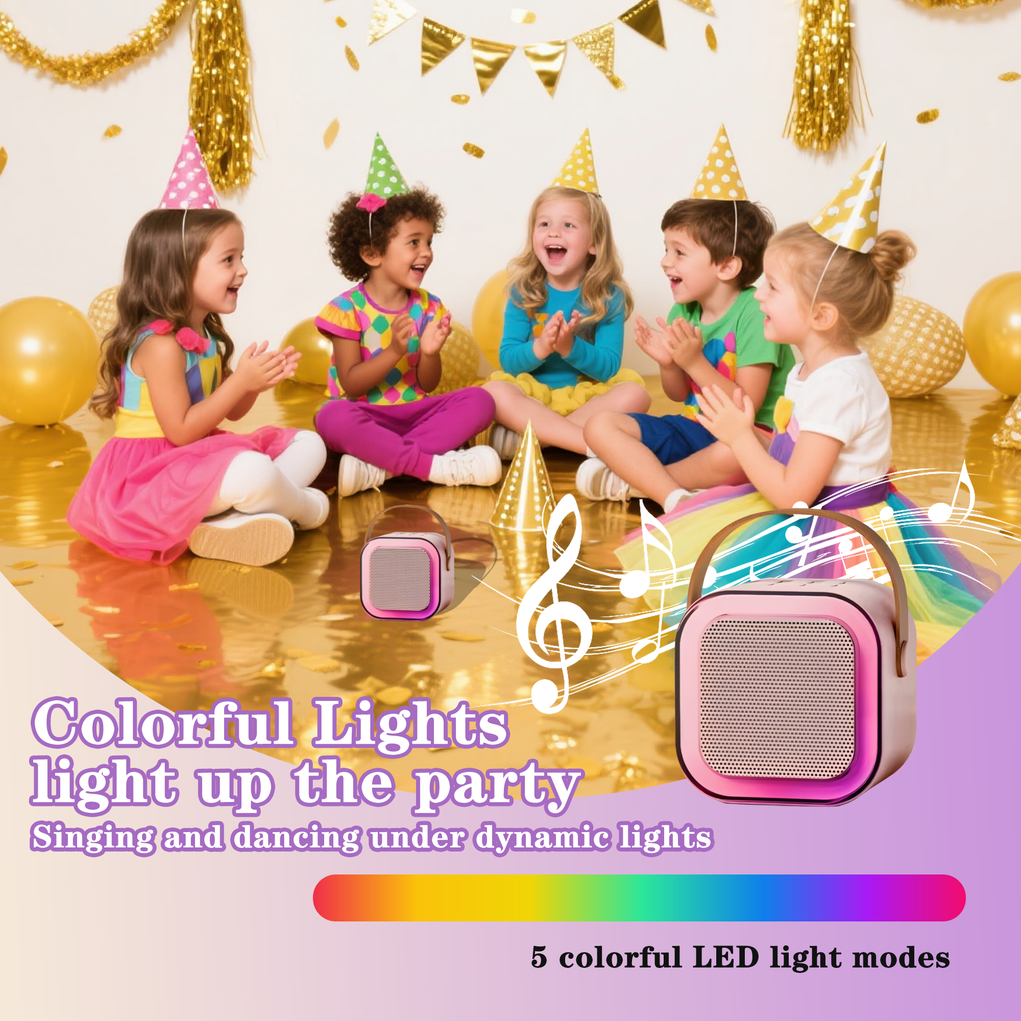 Portable Karaoke Machine for Kids & Teenagers - Mini Size with 2 Microphones, Karaoke Speaker & Bluetooth, Fun Kids Toys - Pink
