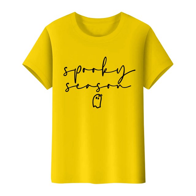 NMMUED T-Shirts d'Halloween pour Femmes Vêtements Mignons T-Shirt Fantôme Col Rond T-Shirts pour Femmes T-Shirts Imprimés pour Femmes Cadeaux d'Halloween pour Femmes Hauts d'Halloween pour Femmes Jaune G