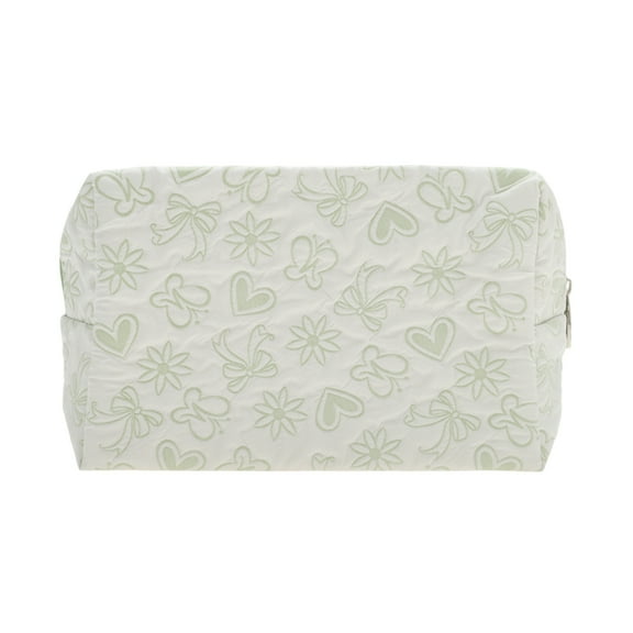 Unique Bargains 1 Pc Reusable Rectangle Octagonal Hearts Makeup Bag for Travel Green Polyester