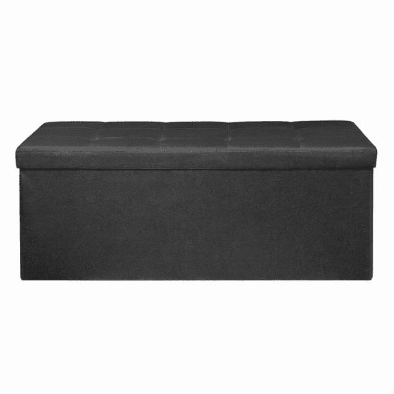 43 Inches Storage Ottoman Bench, Folding Footrest Padded Seat, Storage Chest Long Shoes Bench with Divider, Holds up to 660 lbs, for Living Room, Entryway, Bedroom, Black