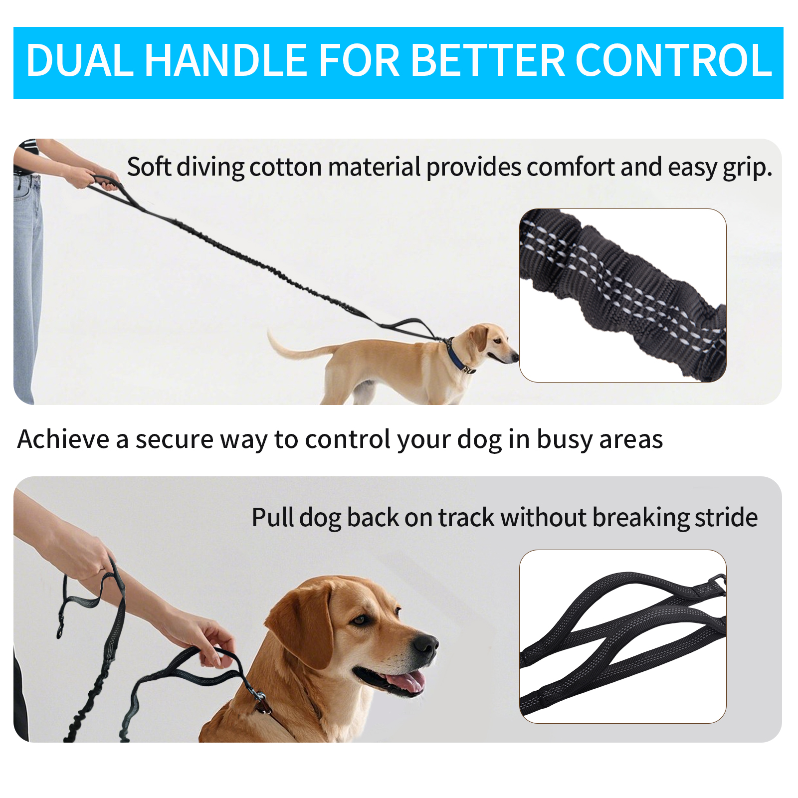 Hands Free Dog Leash with Pouch, Waist Leash for Dog Walking Bungee Leashs Reflective Dual Padded Handles, Running leashe for Dogs Large & Medium Dogs