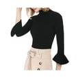 thumbnail image 2 of INSPIRE CHIC Women's Turtle Neck 3/4 Ruffle Sleeves Pullover Slim Rib Knit Sweater L Black, 2 of 8