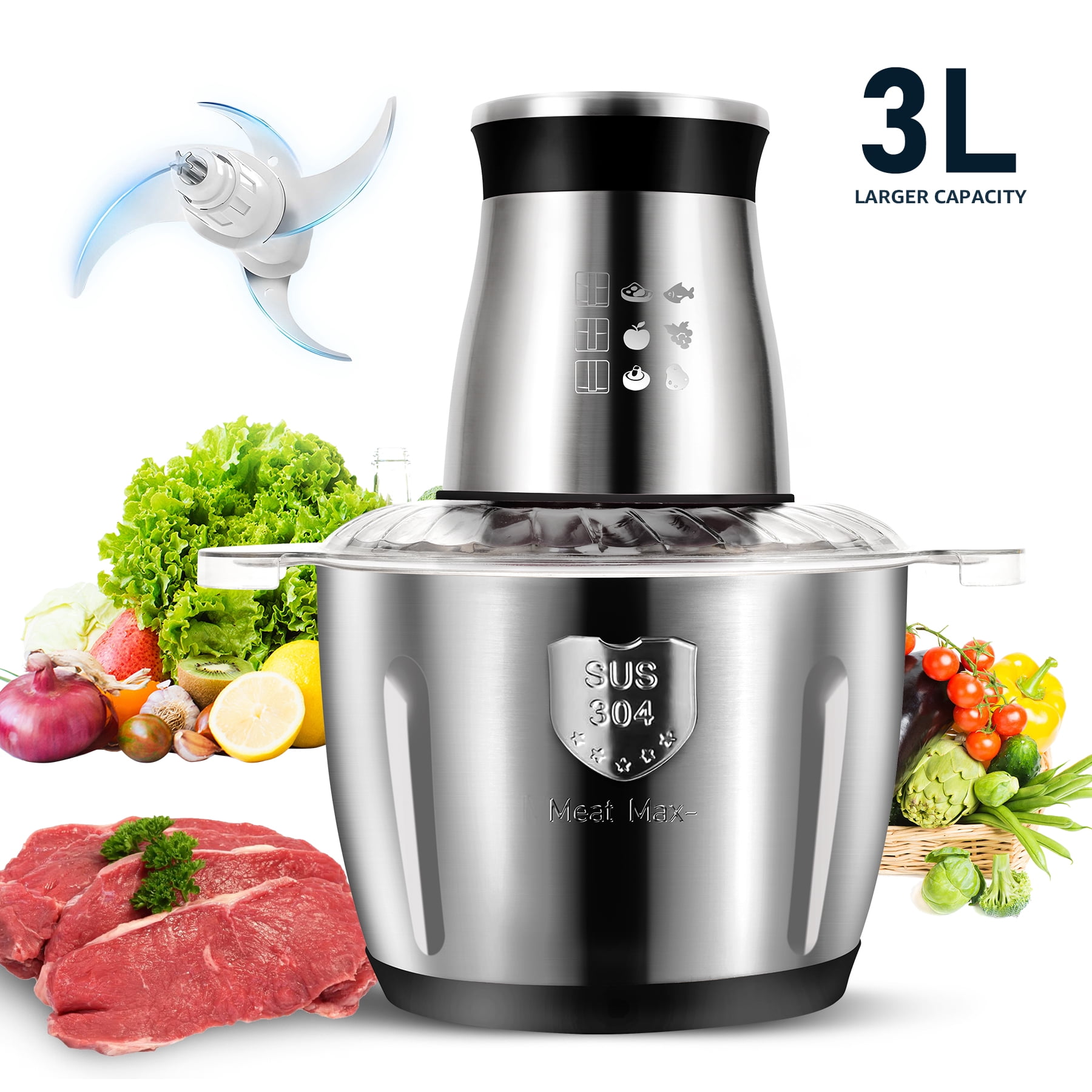 MULISOFT Electric Food Chopper, 3L Food Processor for Vegetable Meat Fruit, Meat Grinder, 2-Speed