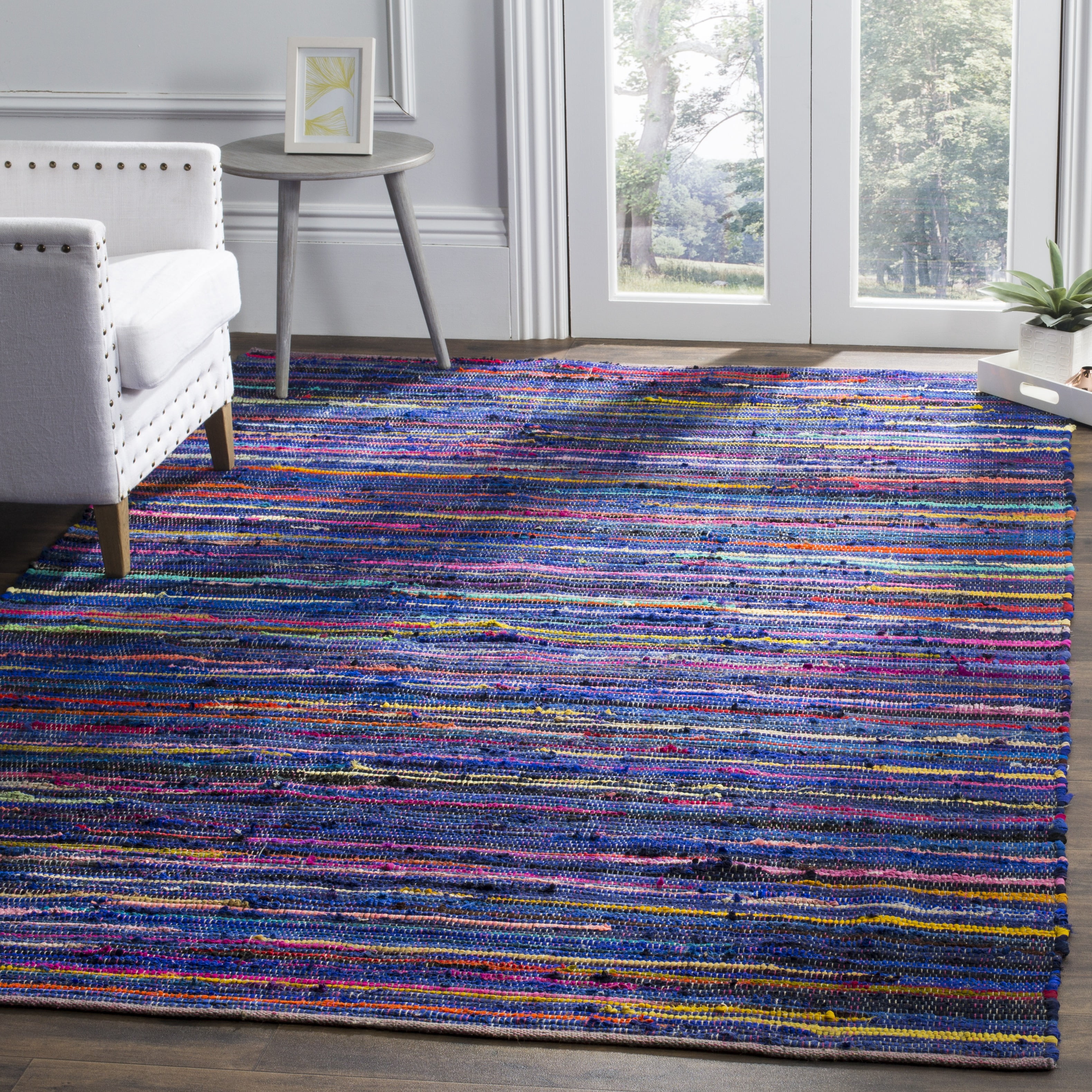 SAFAVIEH Rag Petar Striped Cotton Area Rug, Blue/Multi, 5' x 8'