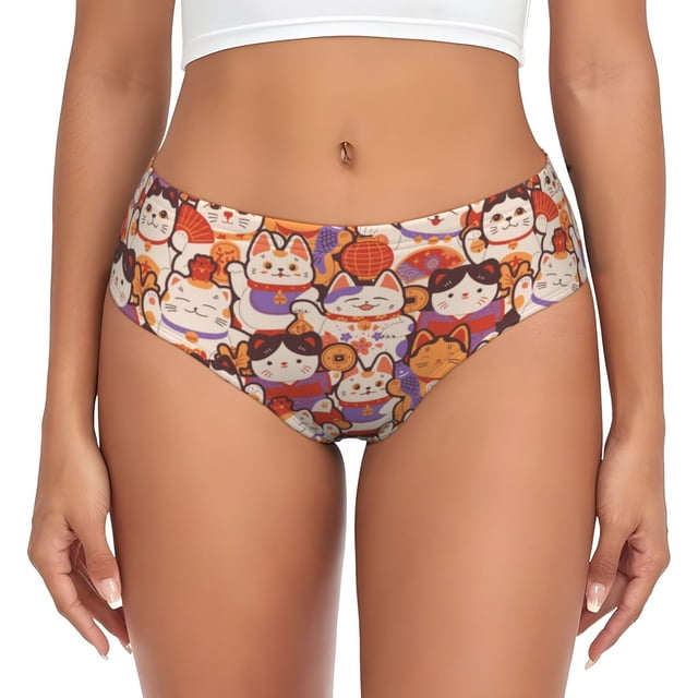 Fotbe Maneki-Neko Cats Calzones Estampados para Mujer – Ropa Interior de Algodón, Cómoda, Suave y Elástica-Large