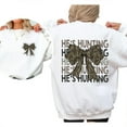 thumbnail image 3 of He's Hunting Camo Coquette Bow Double-Sided Sweatshirt, Cute Hunting Cotton Top, Daily Wear Womens Pullover, Gift for Her, 3 of 7