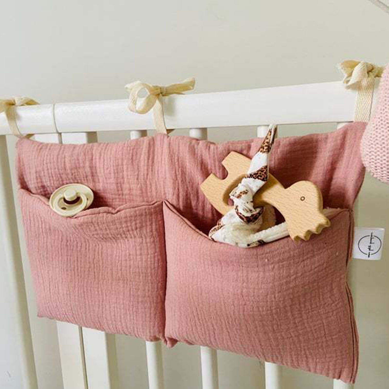 2 Pockets Baby Crib Storage Bag with Strap Cotton Moistureproof