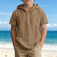 thumbnail image 5 of Rggeeun Baby Boys T-Shirts Solid Color Hooded Short Sleeve Linen Button Up For Kids Casual Summer Breathable Beach Classic Tops,Coffee,5-6 Years, 5 of 5
