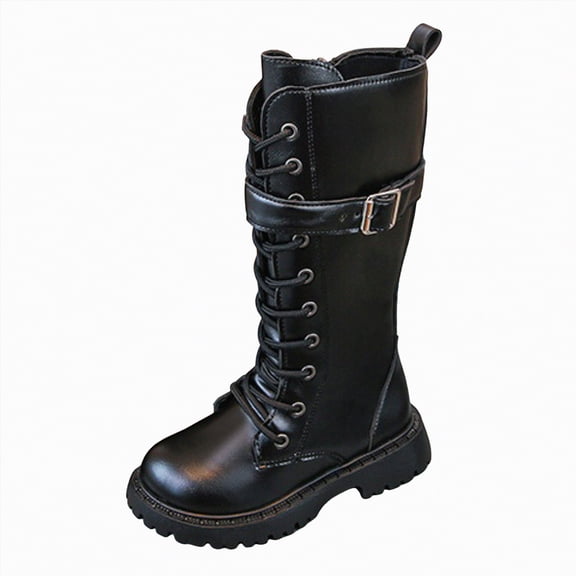 UngA Combat Boots for Girls Fall Shoes Lace Up Mid Calf Boots Cute Boot Pu Leather Waterproof Fashion Goth Cowboy Goth Side Zipper Horse Riding Boots Kids (Little Kid/Big Kid),Size 10.5
