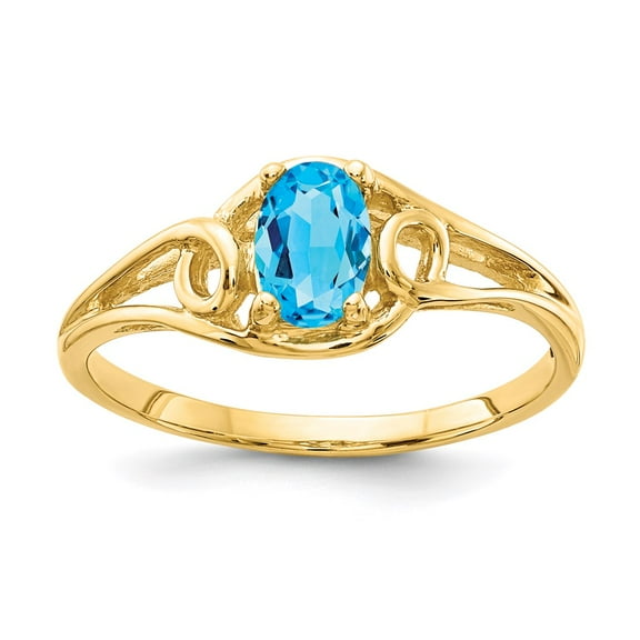 14k Yellow Gold 6x4mm Oval Shape Swiss Blue Topaz Ring Fine Jewelry For Women Gifts For Her, Size 6