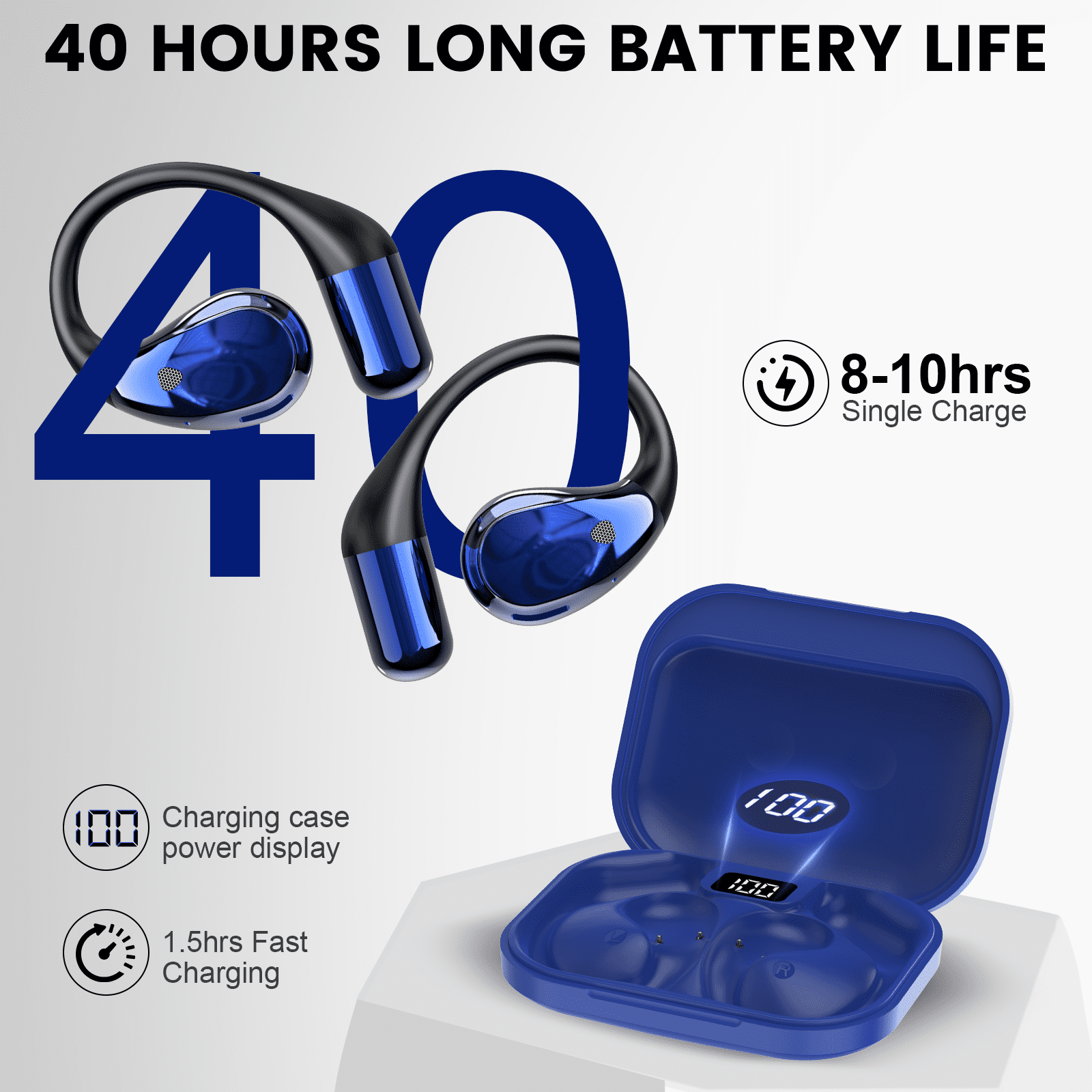 Open Ear Earbuds, Non-In-Ear Comfortable Earhook Wireless Earbuds with Bluetooth 6.0 and ENC Clear Calls, 48H Playtime, Bluetooth Headphones for Sport, Travel & Daily Wear, Waterproof Earphones
