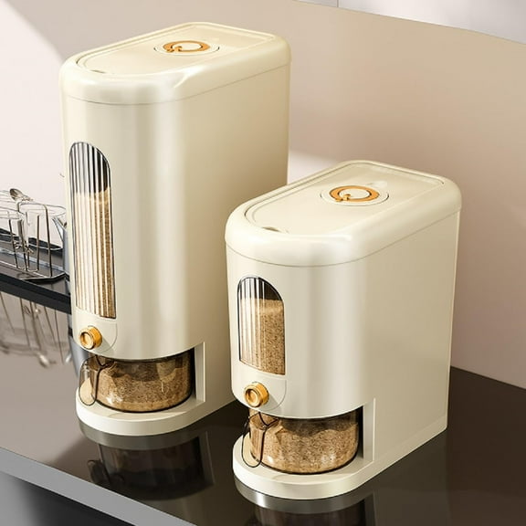 22LB Rice Dispenser, Large Grain Container Storage with Lid Measuring Cylinder Household Cereal Dispenser Bucket for Kitchen Soybean Corn (Beige-22lb)